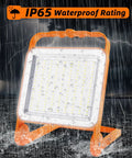 Front view of an IP65 waterproof LED work light with orange frame, part of the 2-Pack 50W LED Work Lights With 8000 Lumens Each.