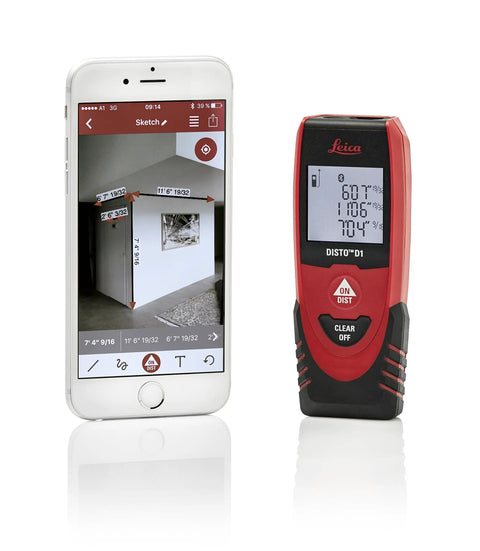 Disto D1 Laser Distance Meter With Bluetooth 4.0, 130 Ft Range, Quick Two-Button Operation, Precision To 1/16 Inch, Compact Black Red Laser Measure For DIYers, Home Reno Crews, And Pros