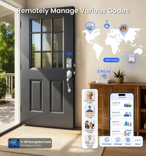 Satin Nickel WiFi Smart Keyless Entry Lock For Front Door Featuring Fingerprint And Password Access Mobile App Control For No Sweat Remote Access And Straight Up Knockout Home Protection