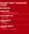 Scotch-Brite Roloc clean and strip disc specifications with silicon carbide extra coarse, 4-inch diameter, Roloc TR+ attachment.