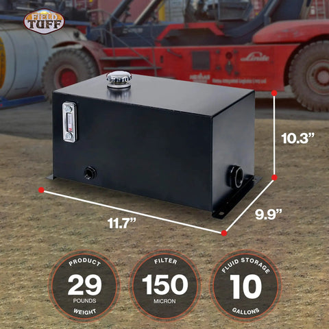 10 Gallon Welded Steel Hydraulic Reservoir Tank 14 Gauge Metal Construction Black Finish With 2 Inch Suction Port And 0.75 Inch Return Port For Reliable Fluid Storage And Smooth Pump Operation