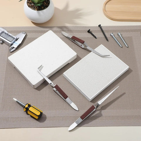 5 Piece Jewelry Soldering Kit With Honeycomb Ceramic Welding Boards, 2 Soldering Blocks, And 3 Reverse Tweezers on a table