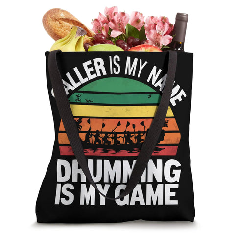Dragon Boat Paddler Tote Bag for Dragonboating Gear and Race Day Essentials, black canvas tote with colorful design.