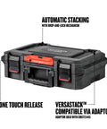 TradeStack System Tool Box With Water Resistant Construction 21 Inch Heavy Duty Storage Case front view showing features