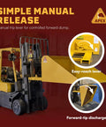 Heavy Duty Front Loading Forklift Bucket Half Cubic Yard Capacity 45 Inch Wide Self Dumping Scoop with manual release lever.