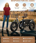 Electric Tricycle For Adults 1200W Peak Power 36V 20Ah Battery 75 Mile Range Large Rear Basket 20 Inch Fat Tire 3 Wheel Folding Ebike Max 20 MPH Lava Color Easy Fold Comfortable Daily Cruiser next to rider height guide