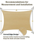 8x10 Sand Shade Sail Canopy For Patio And Backyard, 185GSM HDPE Fabric diagram showing curved edge design for installation
