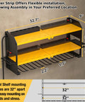 Pro Grade Power Tool Organizer With Charging Station Wall Mount And Surge Protected Power Strip Yellow Shelf dimensions