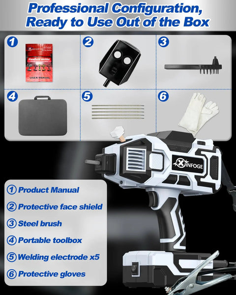 Compact 110V MMA Welder With LCD Display And IGBT Inverter Portable Arc Welder Gun and accessories kit overview