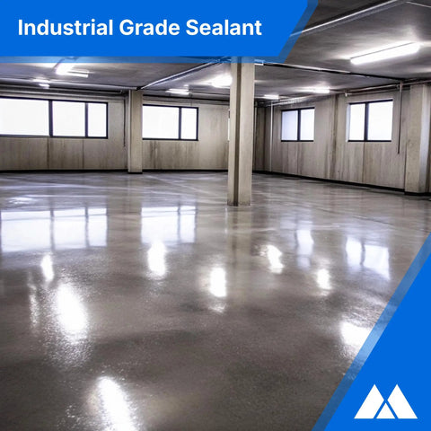 Heavy Hitter Concrete And Paver Sealer 20 Gallon Drum in an industrial setting with a glossy concrete floor finish.