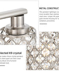 4 Light Vanity Light Fixture in Brushed Nickel With Crystal Shade, metal construction and K9 crystal detail close-up.
