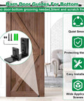 Sliding Barn Door Floor Guide And Wall Mount Set With Adjustable U Shape Flexible Flush Design shown in use with barn door.
