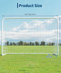 Portable Backyard Soccer Goal 6x4 Ft With Net And Ground Stakes, Heavy Duty Steel Frame, shown on grass field
