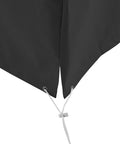 Close-up of drawstrings on the All Weather Outdoor Coffee Table Cover For Backyard Waterproof Patio Table Cover Heavy Duty Black Shield Protects From Sun Rain Snow Dirt Fits Most Standard Coffee Tables Keeps Your Furniture Looking New.