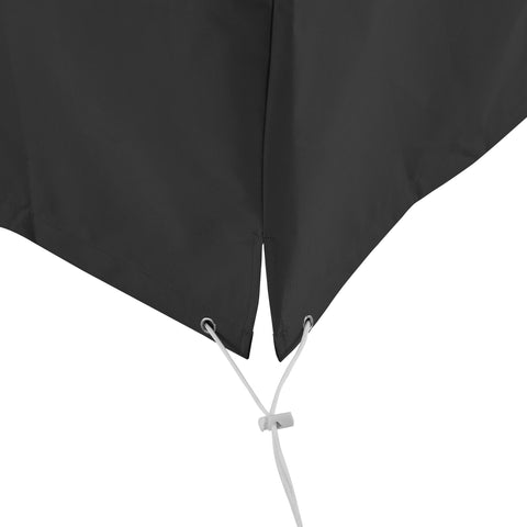 Close-up of drawstrings on the All Weather Outdoor Coffee Table Cover For Backyard Waterproof Patio Table Cover Heavy Duty Black Shield Protects From Sun Rain Snow Dirt Fits Most Standard Coffee Tables Keeps Your Furniture Looking New.