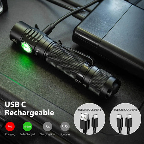 Rechargeable Pocket EDC Flashlight Tiny But Mighty 2000 Lumens LED Light with USB-C charging cable