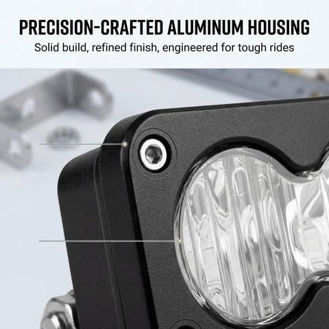Close-up of Beast 20W LED Ebike Headlight with 6500K white yellow beam and IP76 waterproof aluminum housing, 3-pin plug visible.