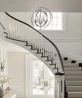 Open Globe Chandelier 21 Inch 4-Light Modern Sphere Orb Pendant in Brushed Nickel Finish in elegant entryway.