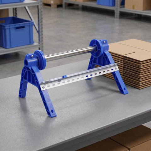 Plastic Wrap Dispenser With Cutter For Tabletop Use Easy Stretch Film Wrapping Machine Manual Packaging Tool in a workshop setting