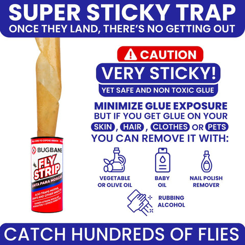 Heavy Duty Indoor Fly Strips With Stainless Hanging Hooks, Odor Free Sticky Bug Tape For Fruit Gnats And Houseflies in packaging.