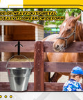 Wall Mount Horse Bridle Rack Black Metal Bridle Holder with hooks and screws on wooden fence, horse in background