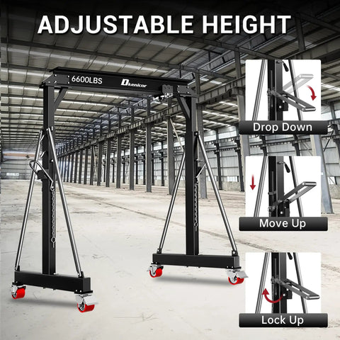 Heavy Duty Gantry Crane 6600 Lbs Capacity With Adjustable Height 8.53 To 12.47 Feet Steel I Beam Construction Portable Shop