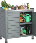 Outdoor Garden Potting Bench With Storage Cabinet And Metal Tabletop Removable Shelf Wooden Planting Workstation For Patio Garden Or Yard Weatherproof Grey Ideal For Seedlings Pots Or DIY Projects