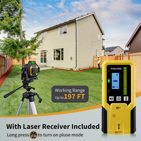 Pro Grade Green Beam Laser Level With Receiver Kit, 360 Self Leveling Laser, outdoor installation in a backyard setting