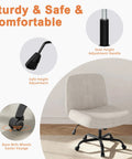 Criss Cross Office Chair With Wheels Armless Swivel Task Chair For Home Office Height Adjustable With Five Leg Base And Smooth Casters