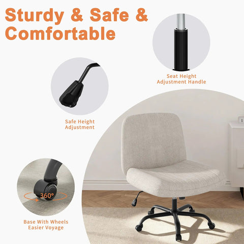 Criss Cross Office Chair With Wheels Armless Swivel Task Chair For Home Office Height Adjustable With Five Leg Base And Smooth Casters