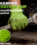 Green Nitrile Gloves 8 Mil Heavy Duty Textured Grip Powder Free Food Safe 100 Ct holding wrench with oil spill