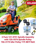 Image of a Gelaska 2 pack spindle assembly with pulleys and belt for Toro Timecutter 42 inch deck. Includes 139-2433, 106-2175 pulleys.