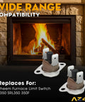 Flame Rollout Limit Switch 2 Pack For Rheem Furnace SRL350 L350 350F Replacement Part 47-22861-01 shown with fireplace