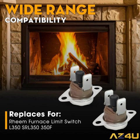 Flame Rollout Limit Switch 2 Pack For Rheem Furnace SRL350 L350 350F Replacement Part 47-22861-01 shown with fireplace