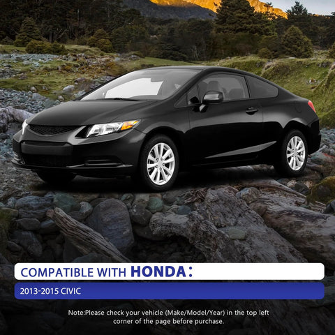 Black 2013-2015 Honda Civic on rocky path, compatible with Front Lower Control Arm With Ball Joint And Sway Bar Links Suspension Kit Replacement