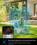 4MP 2K Outdoor Indoor Security Camera With IP65 Weatherproof Housing, Starlight Sensor detects girl playing with dog on grass