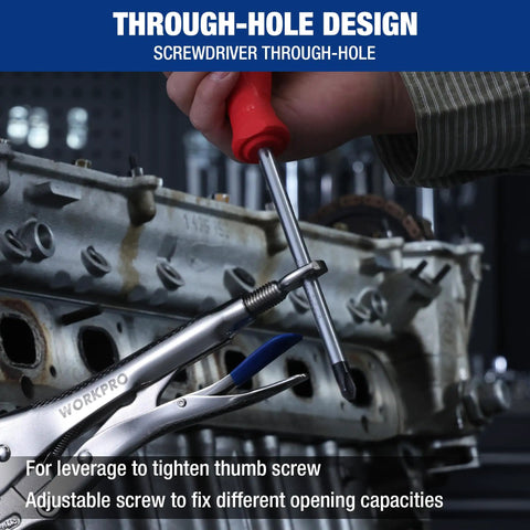 Using 2-Piece Locking Pliers Set with 6.5 Inch Long Nose and 10 Inch Curved Jaw for Boss Grip on engine during auto repair
