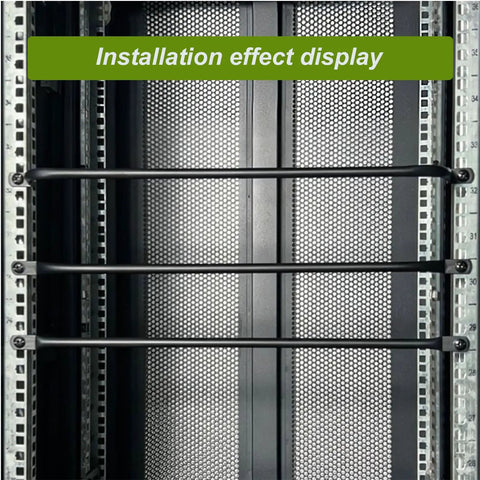 Solid 0.5U Cabinet Horizontal Lacing Cable Management Bar 2 Pack 18.98 Inch Cold Rolled Steel Rack Organizer in use