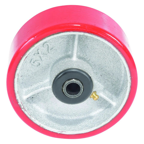 Industrial Grade Polyurethane Replacement Wheel Five By Two Inches Red And Silver Finish Smooth Cruising Build For Cart And Machine Upgrades Crafted Tough To Crush Daily Grind Without Breaking A Sweat Every Time