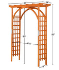 85 Inch Wooden Garden Arch Trellis For Climbing Plants, Outdoor Yard Arbor, shown with dimensions, sturdy brown structure.