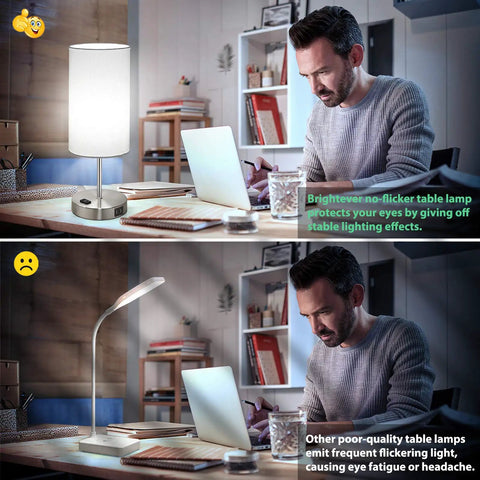Pair Of Touch-Control Table Lamps With USB Ports And AC Outlet, 3-Way Dimmable Bedside Lamps With White Fabric Shade in use