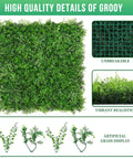 Artificial Hedge Wall Panels 20x20 Inch Boxwood Set, 12 Pieces, Easy Install Greenery Backdrop, details with realistic leaves and grid.