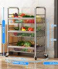 Heavy Duty Rolling Storage Shelf Cart That Is Built Different Featuring Rock Solid 304 Stainless Steel Build with vegetables.