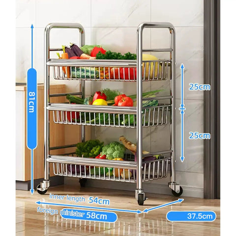 Heavy Duty Rolling Storage Shelf Cart That Is Built Different Featuring Rock Solid 304 Stainless Steel Build with vegetables.