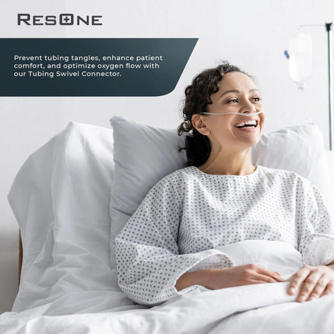 ResOne oxygen tubing cannula worn by patient in hospital bed