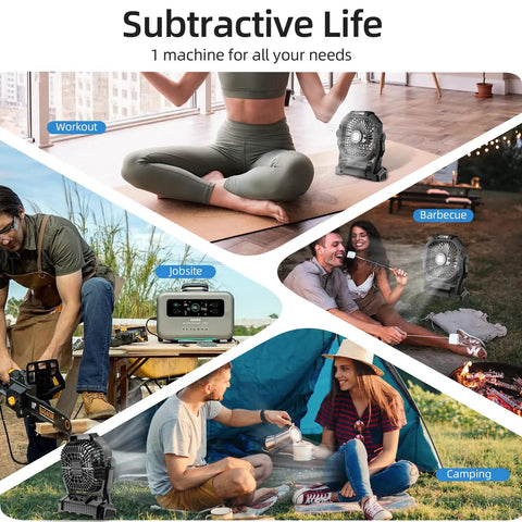 Rechargeable Camping Fan With 20000mAh Battery, LED Light, portable use for workout, barbecue, jobsite, camping in collage