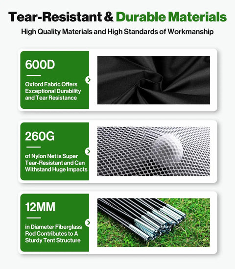 Material details of Backyard Golf Practice Net 10 By 7 Feet With Hitting Mat Targets And Balls for swing training setup.