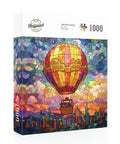 Stained Glass Hot Air Balloon 1000 Piece Jigsaw Puzzle City In The Clouds Scene That Slaps For Game Night And Gift Giving box