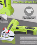Upgraded Cordless Electric Scissors With Wider Opening And Large 1.84 Inch Tungsten Blade For Heavy Duty Cardboard Cutting. 320RPM Rotary Cutter With LED Display Perfect For Fabric Leather And DIY Projects In Green Finish That Lasts with magnetic accessory storage.