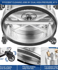 Pro Grade 19 Inch Pressure Washer Surface Cleaner With Four Wheels And Quick Connect, showing bottom view with swivel wheels